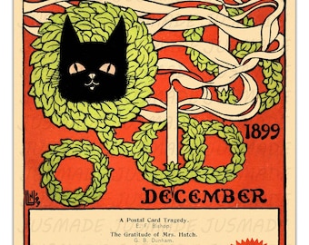 The Black Cat December 1899 Vintage Poster – Art Nouveau, Gothic Cat Print