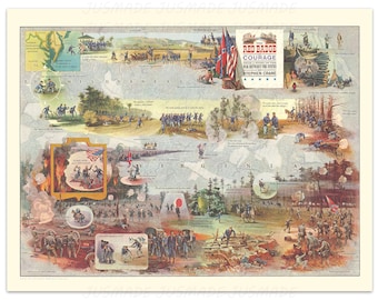 Mapa ilustracyjna „Czerwona Odznaka Odwagi” – Stephen Crane z czasów wojny secesyjnej (1861) – wydruk dekoracyjny na ścianę