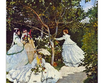 読書家 - クロード・モネの手描きの油絵、春の風景、ライラック色の花