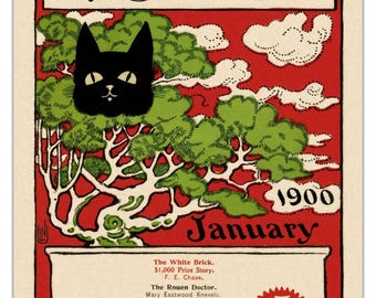 The Black Cat January 1900 Vintage Poster – Art Nouveau Magazine Cover Reprint