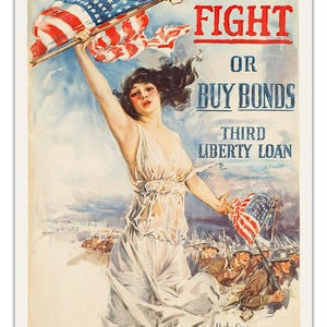 Fight or Buy Bonds | Vintage Woman, Art Nouveau, World War 1 Poster 1917 -Unframed- Print