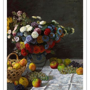 Stilleven met bloemen en fruit (1869) CLAUDE MONET Vintage schilderij poster - ingelijste - Premium Art Print