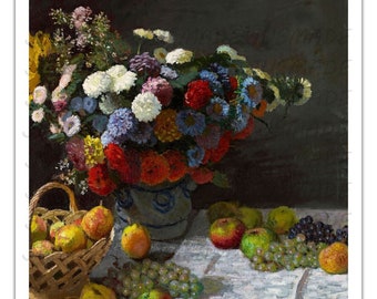 Natura morta con fiori e frutta (1869) CLAUDE MONET Poster di pittura vintage - Senza cornice - Stampa artistica premium