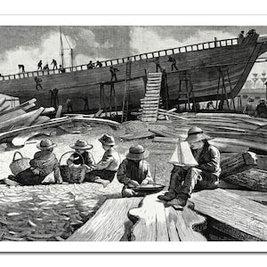 Winslow Homer SHIP-BUILDING (1873) Vintage Illustration -Unframed- Premium Art Print