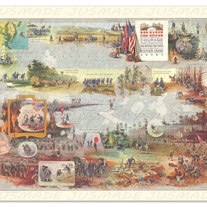 O EMBLEMA VERMELHO da CORAGEM Mapa pictórico vintage da Guerra Civil de 1861 -Sem moldura- Impressão Premium