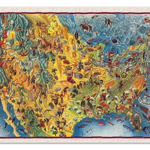 UNITED STATES Of AMERICA Pictorial Map, Vintage Illustration -Unframed- Print