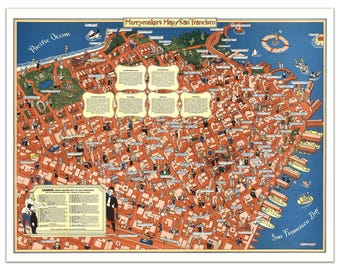 Vintage Merrymaker's Map of San Francisco – Landmarks & Entertainment 1940 Poster Historic City Art Reprint