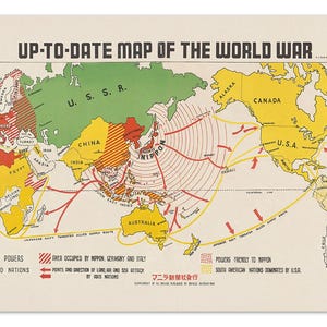 Up-To-Date Map of the World War POSTER | Vintage 1942 WWII Map -Unframed- PRINT