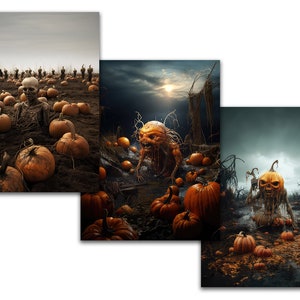 Halloween Poster Art Prints MUTATED PUMPKIN ZOMBIES 11x8.5" -Unframed-Set of 3, Gloss Prints