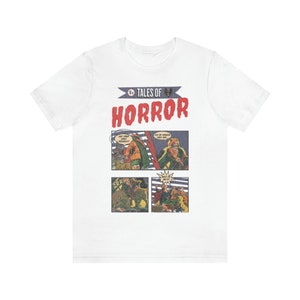 Vintage HORROR COMIC Book 1950s Distressed Style T-Shirt, Funny, Scary, Retro with Crazy Dogs White