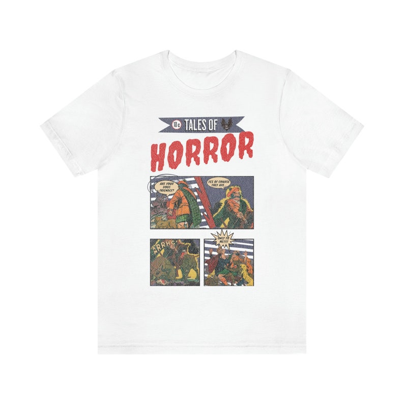 Vintage HORROR COMIC Book 1950s Distressed Style T-Shirt, Funny, Scary, Retro with Crazy Dogs White