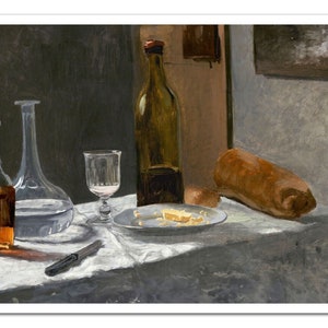 Still Life with Bottle, Carafe, Bread & Wine CLAUDE MONET Vintage Painting Poster -Unframed- Premium Art Print