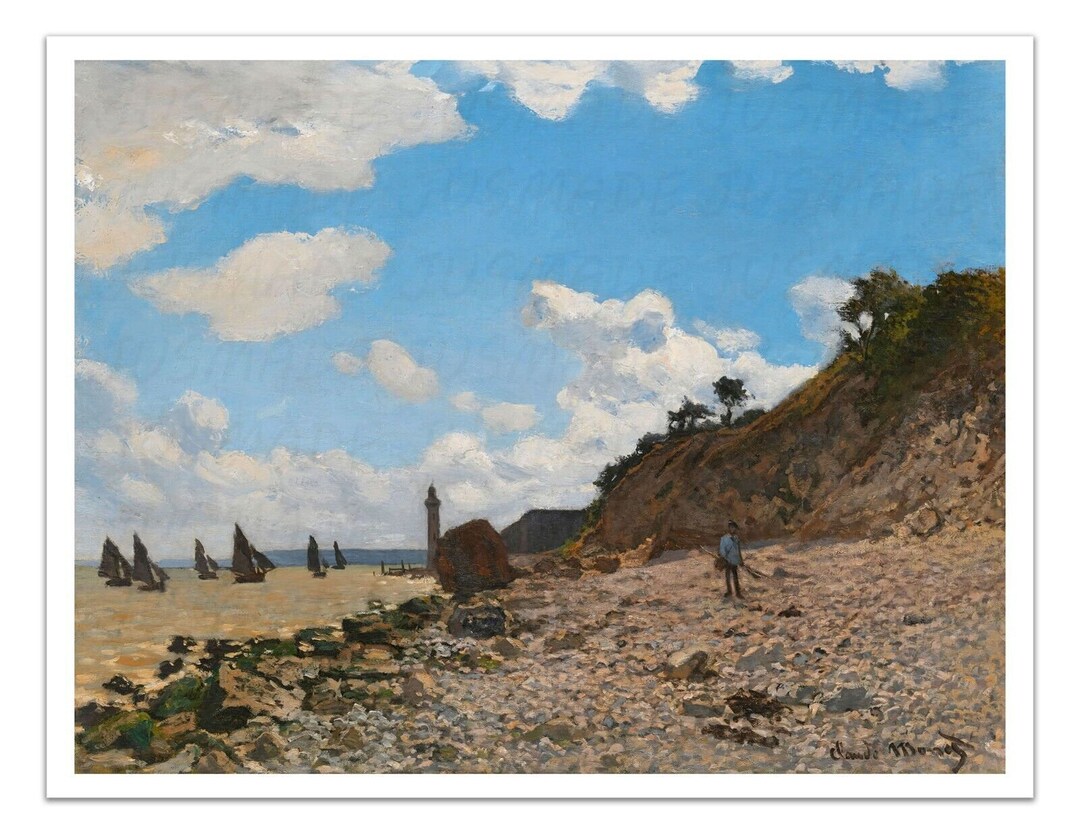 Der Strand von Honfleur 1864 CLaude Vintage Gemälde Ungerahmt