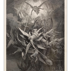 Gustave Dore The FALL of the REBEL ANGELS 1891 Vintage Illustration Bible Art -Unframed- Premium Print