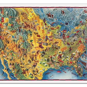 UNITED STATES Of AMERICA Pictorial Map, Vintage 1940s Covarrubias -Unframed- Art Reprint