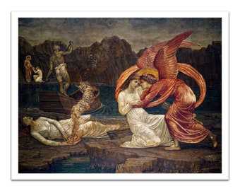 CUPID AND PSYCHE Edward Burne Jones (1881) Vintage Painting 17x22" Premium Print