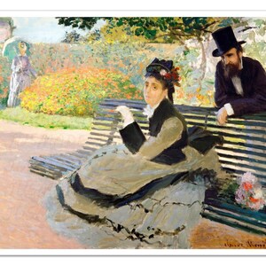 Camille Monet on a Garden Bench (1873) CLAUDE MONET Vintage Painting Poster -Unframed- Premium Art Print