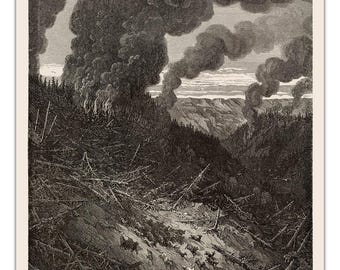 Gustave Dore: The Fire in the Forest (1891) Vintage Illustration Bible Art -Unframed- Premium Print