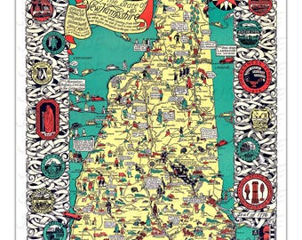 Vintage New Hampshire Pictorial Map Poster – 1930s Illustrated Travel Art Print
