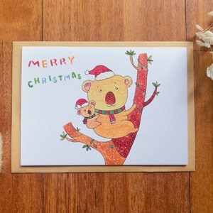 Carte de Noël Koala/ Koala câlin/ Noël australien/ Cartes de voeux koala/ Heure de Noël/ Carte de koala/ Joyeux Noël/aquarelle