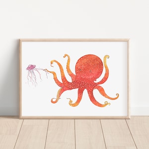 Octopus Watercolor art print/ ocean animal/ marine life animal/ nursery room decor/  art print/ watercolor/ home decor/