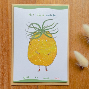Pomme de terre bizarre/ Ravi de vous rencontrer/ nouvel ami/ plante aérienne ananas/ carte de pomme de terre/ carte de voeux/ illustration/ aquarelle/ carte