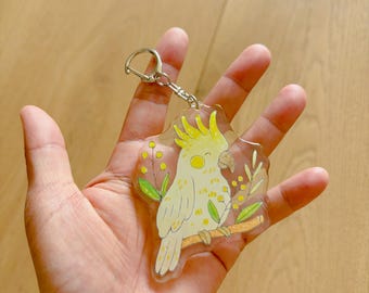Sulphur Crested Cockatoo Keyring /Cute Clear Acrylic Keychain