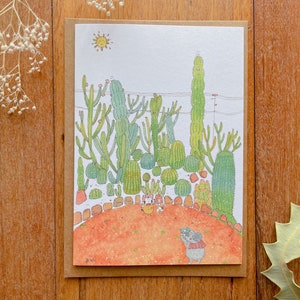 Cactus Garden Greeting card / Carnarvon Western Australia Cactus Garden / watercolour illustration card