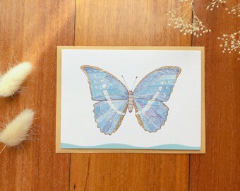 Blue butterfly/ butterfly/entomologi/Morphoos butterfly/blue wings/  Greeting card / illustration/ watercolour/ card