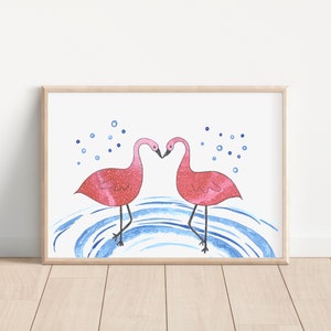 Flamingo / couple / home decor /watercolour / illustration / love /art print image 1