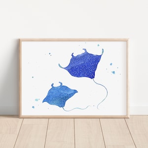 Mantarochen Aquarell/ Galaxie Manta Rochen/ Ozean Tier/ Meerestiere/ Meerestiere/ Kinderzimmer Dekor/ Kunstdruck/ Aquarell/ Wohndekor/