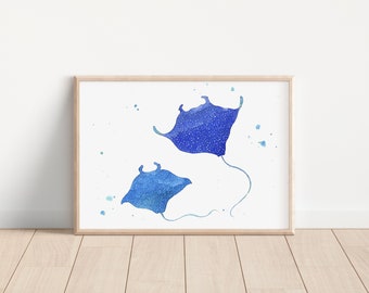 Manta Ray watercolor/ galaxy manta ray/ ocean animal/ marine life animal/ nursery room decor/  art print/ watercolor/ home decor/