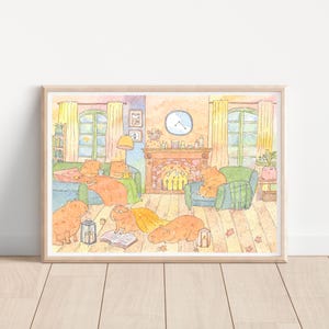 Capybara's Cozy Corner / Capybara Art / Capybara Scene / Capybara Friends/ watercolour / illustration/ wall art