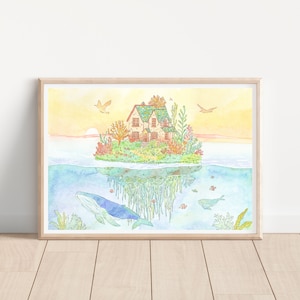 Serenity's Haven/ Buckelwal/ Fantasy Landschaft/ Unterwasserwelt / Aquarell/ Illustration/ Geschenk/ Kunstdruck