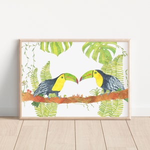 Encounter- Keel-billed toucan in the forest/ watercolour painting/ Toucan watercolour/ wall art/ home decor/ Toucan Art print