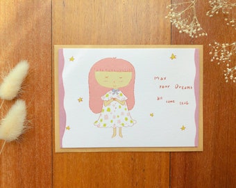 Dream come true/dream/ girl/ little dream girl/Greeting card / illustration/ watercolour/ card