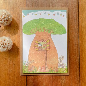 Tarjeta de felicitación de la casa del árbol Baobab/Australia/Kimberly/Australia Occidental/Balcón/Planta árboles contigo/Ilustración