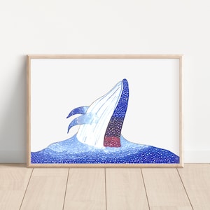 Humpback whale/ Jumping Whale/ Art Print/ watercolour/ home decor/ whale wall art/ whale print/ whale watercolor/ courage
