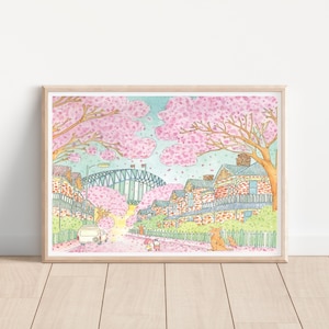 Temporada de floración de jacarandas en Sydney / Viaje a Sydney / Acuarela / Ilustración / Arte mural