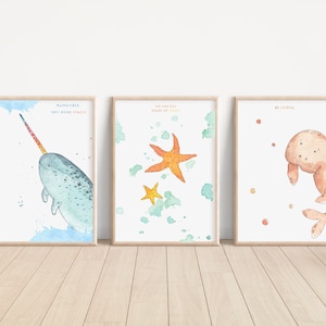 Meerestiere Affirmation Prints Set / Aquarell / Illustration / Kunstdruck / Wohndekor / Kinderzimmer
