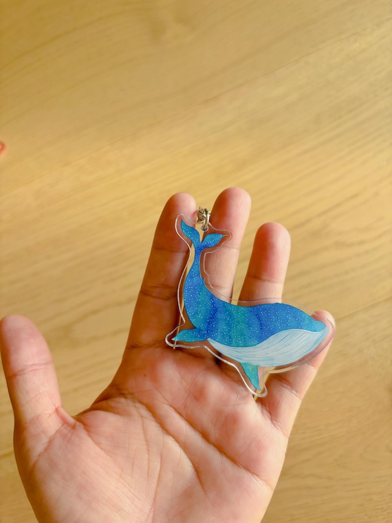 Blue Galaxy Whale KeyRing Cute Clear Acrylic Keychain
