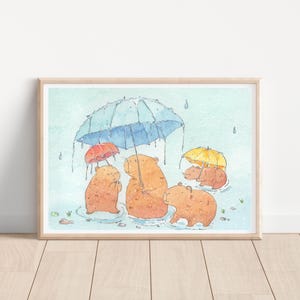 Capybara Rainy Day / Capybara Art / Capybara Scene / Capybara Friends/ watercolour / illustration/ wall art
