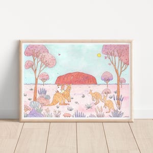 Uluru Kangaroo Journey / Impresión de acuarela australiana caprichosa / acuarela / ilustración / arte de pared