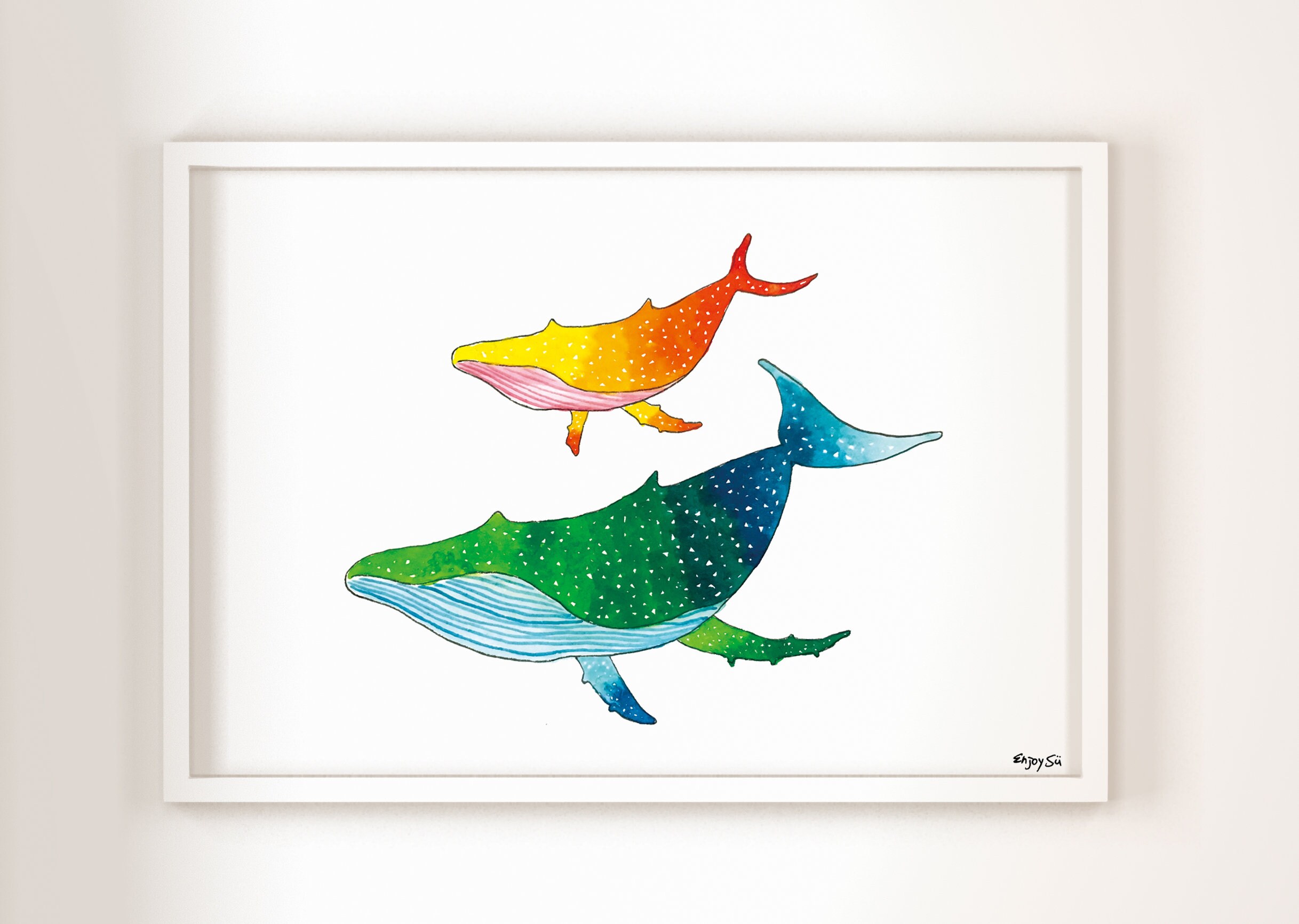 カラフルなクジラの絵画原画　キャンバスアート　現代アート　動物画 A-166/24】動物画 クジラ 抽象画 絵画 キャンバス 真作