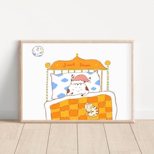 Sweet dream/ bed time/ sleep/ cat/ dreaming/ sleep tight/ Mindfulness / Art Print /nursery room art