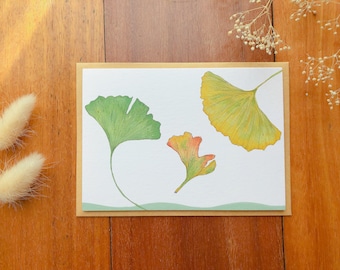Ginkgo/Ginkgo leave/ golden ginkgo/ leaf/ green/ greenery /Greeting card / illustration/ watercolour/ card
