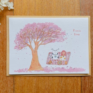 Jacarandaboom/ paarse magie/ paarse bloem/ bloeiende bloem/ lente/ romantisch/ picknicktijd/ wenskaart/ illustratie/ aquarel
