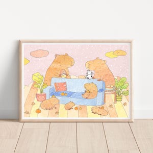 Capybara Family Napping Time / Cozy Capybara /  watercolour / illustration/ wall art