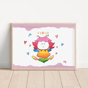 Vergine / segno zodiacale / zodiaco / Zodiaco Dimbao / Stampa d'arte / acquerello / illustrazione / arte della parete / arredamento per la casa / arredamento della camera dei bambini