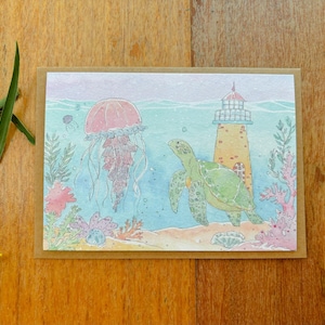 Turtle's Tranquil World/ Ocean life Greeting card / Turtle card/ illustration/ watercolour/ card